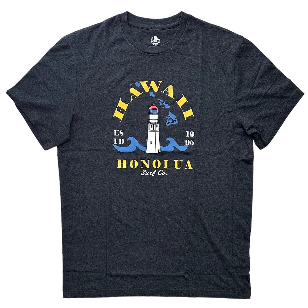 Honolua Surf Co. Men's T-Shirt Hawaii Lighthouse Soft Fabric Black Heather Tee